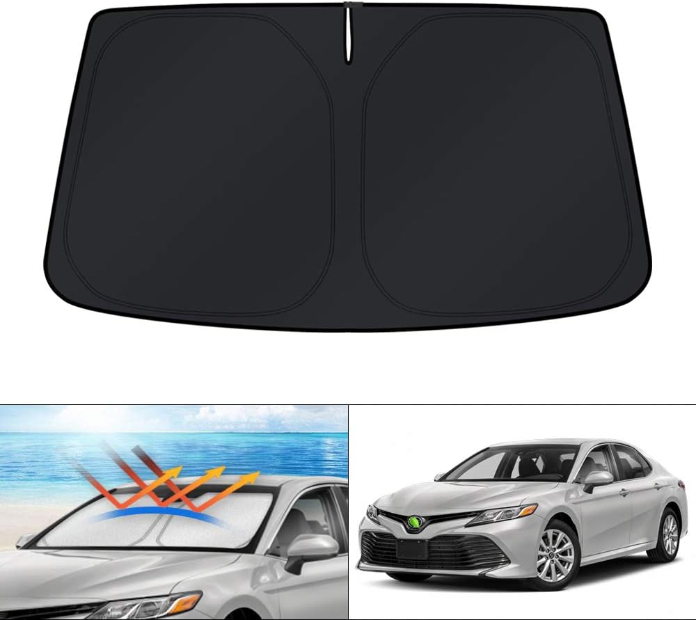 KUST Windshield Sun Shade for 2017-2026 Tesla Model Y/Model 3 Sunshade Accessories (Fit 2025-2026 Model Y Juniper / 2024 Model 3 Highland) Upgraded Foldable Sunshade, Blocks UV Rays Keep Car Cool