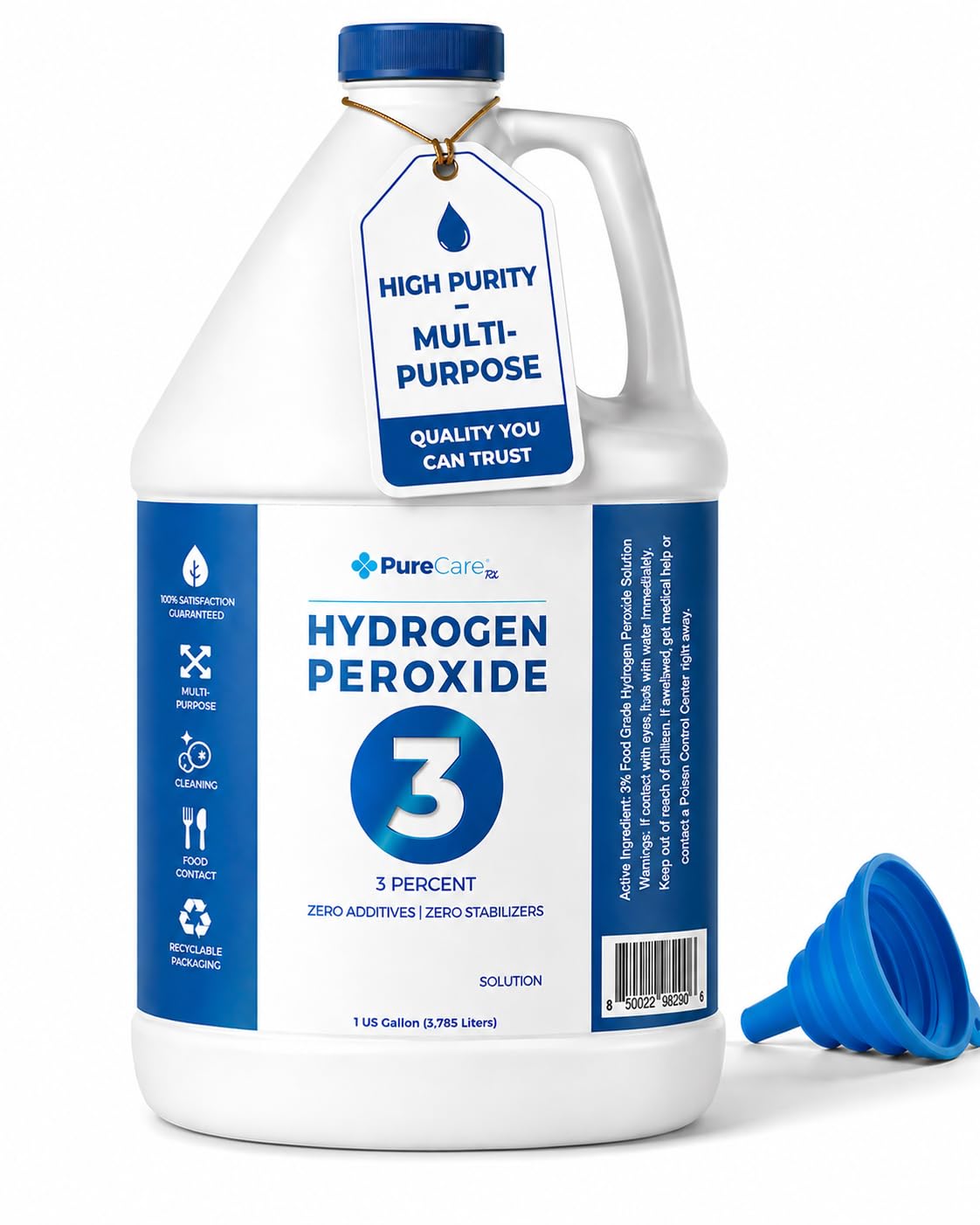 3% Food Grade Hydrogen Peroxide (1 Gallon) - No Added Stabilizers - Made in The USA derived from 35% Food Grade Hydrogen Peroxide