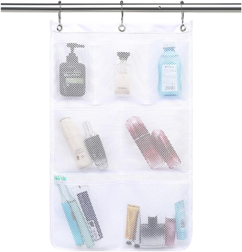 GYEUKHAM Mesh Shower Bag with 2 Zipper Pockets & Dual Handles, Quick-Drying Hanging Shower Caddy for College Essentials,Sunscreen,Dorm, Gym, Travel & Camping, Black