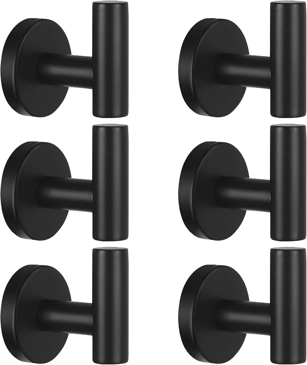 Kruodop Towel Hooks for Bathroom,2 Packs Wall Mount Towel Holder,Black Matte Wall Robe Hook,Stainless Steel Heavy Duty Door Hanger Towel Hook for Kitchen, Bedroom,Hotel,Pool,Coats(Drilling)