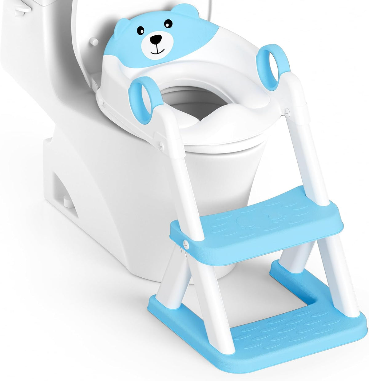 Rabb 1st® Potty Training Seat, Toddler Toilet Seat for Kids Boys Girls, 2 in1 Potty Training Toilet with Step Stool, 6 Adjustable Height, Splash Guard, Stable Triangular Anti-Slip Design(Grey)