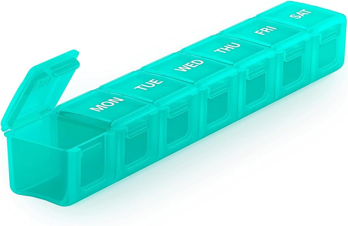 Sukuos Extra Large Weekly Pill Organizer, 7 Day Daily Pill Box Case Easy to Open, Silkscreen Printed Medicine Container with Clear Lid for Vitamins, Fish Oils or Supplements