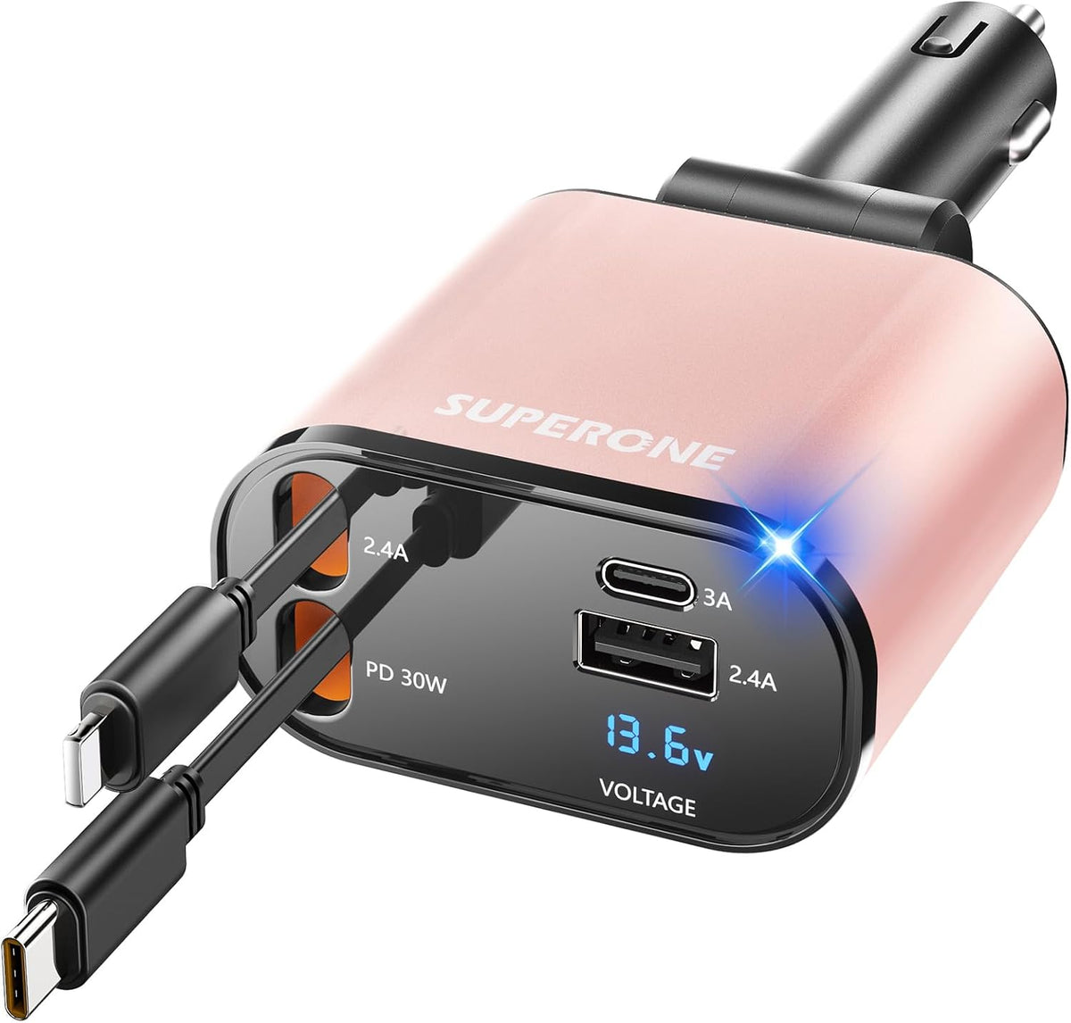 [Upgraded] SUPERONE Retractable Car Charger 4 in 1 Fast Phone Charger
