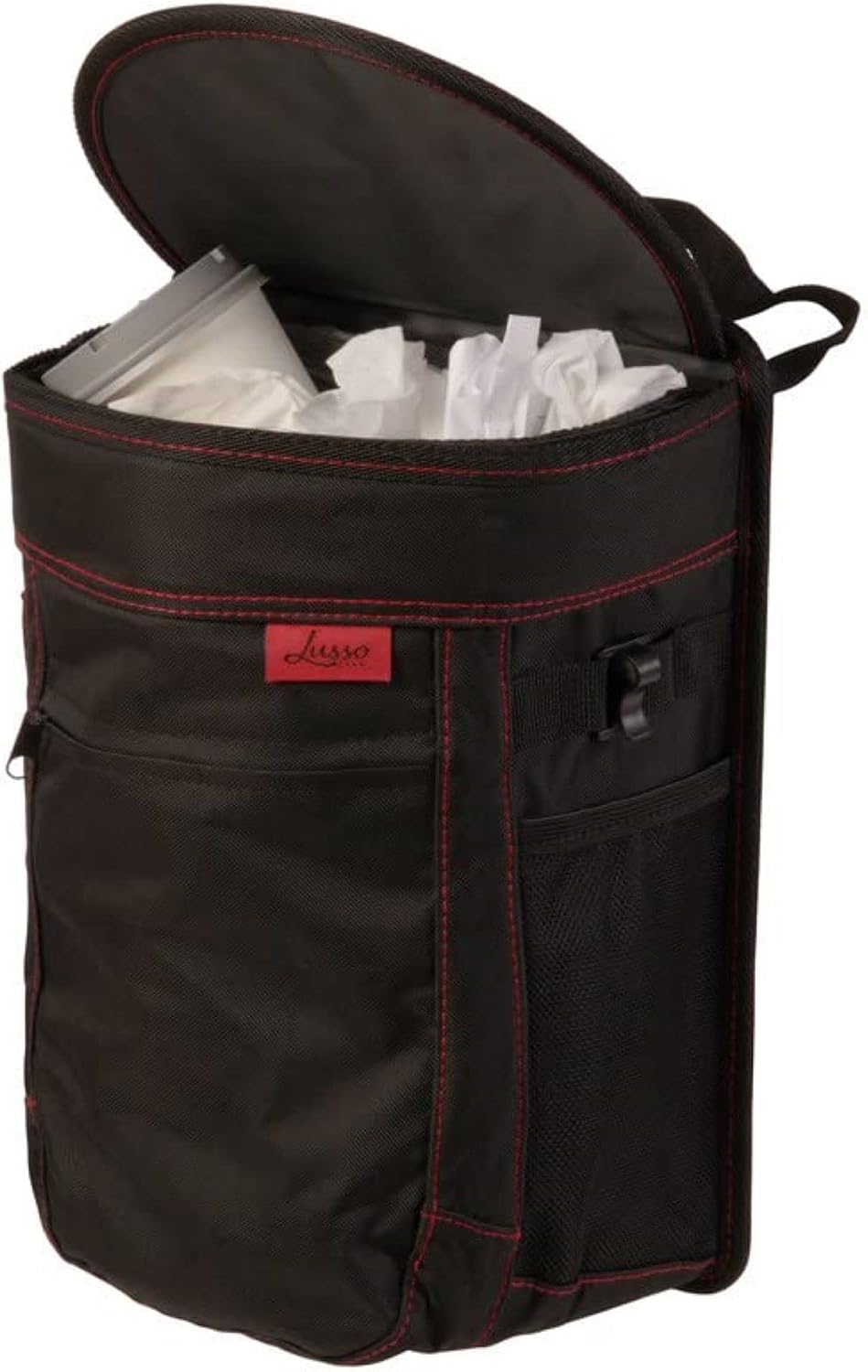 Lusso Gear Car Trash Can - 2.5-Gallon, Black, Round - Leak-Proof & Spill-Proof Lid & Waterproof Removable Liner - Hanging Car Trash Bin & Organizer for SUV, Truck & Minivan