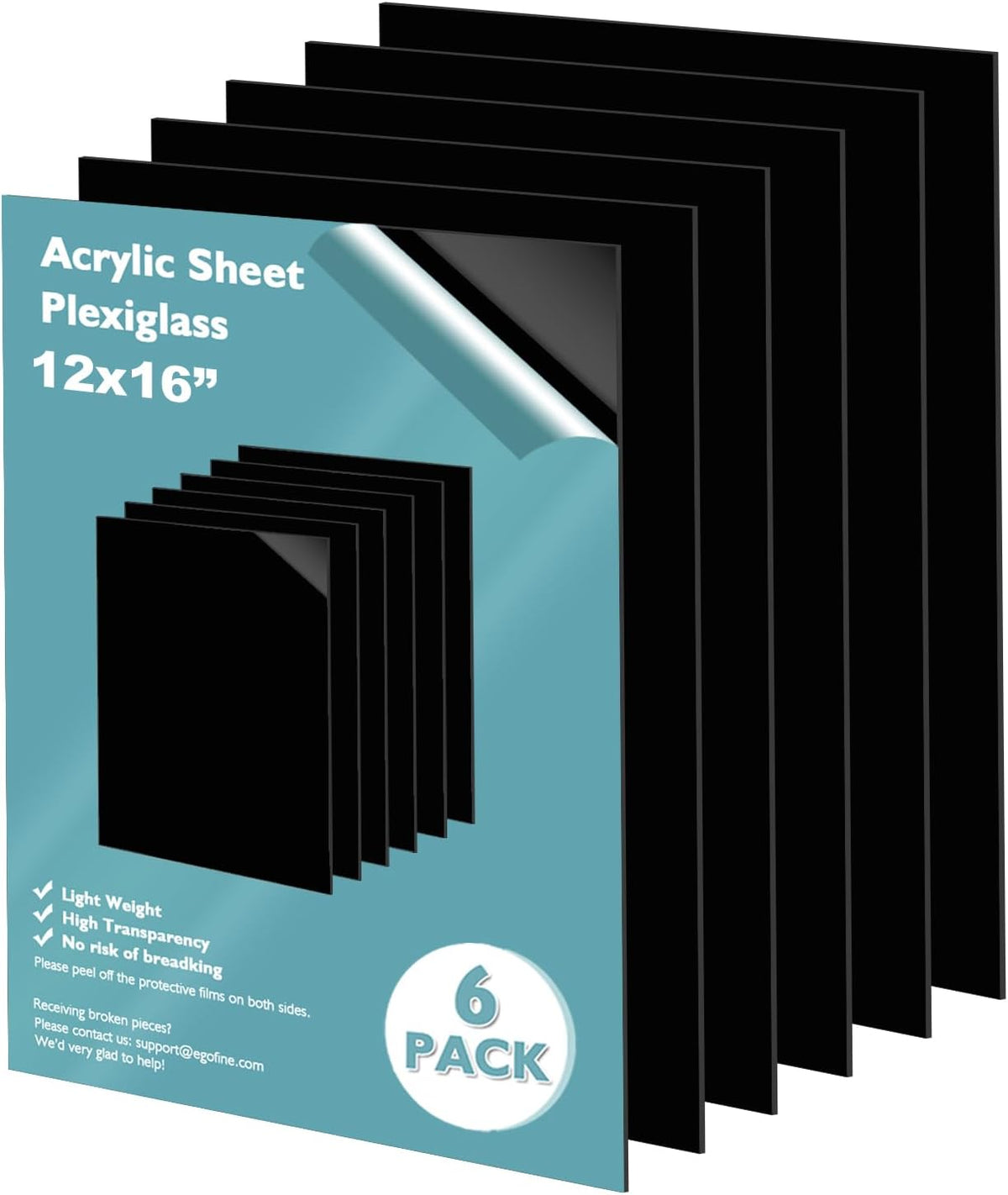 Egofine Plexiglass Sheets Acrylic Sheets 6 Pack of 8x10’’ 0.04 Thick Clear Plastic Cast Transparent Plexi Glass for Crafting Projects, Replacement Picture Frame Glass, DIY Display, Easy to Cut
