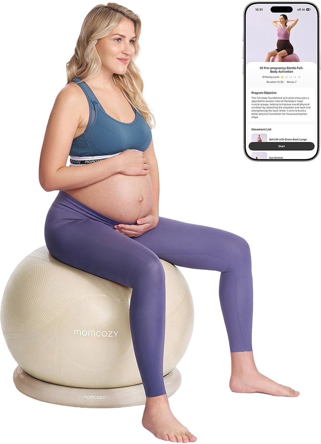 Momcozy BirthEase Pregnancy Ball Set, Birthing Yoga Ball with App Courses