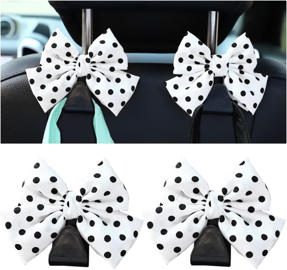 Mandark 2PCS Bow Car Headrest Hooks for Bags, Black Line