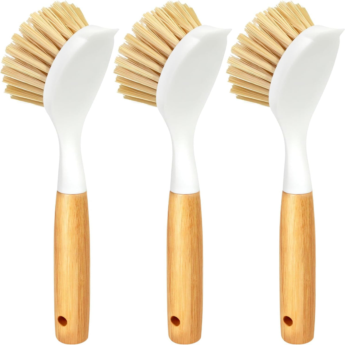 Holikme 3 Pack Dish Brush with Bamboo Handle Cleaning Brush,White Black