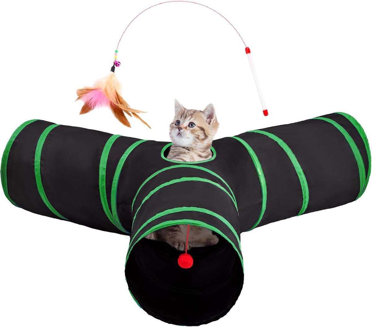 Tempcore Cat Tunnel, 3-Way Collapsible Toy for Indoor Cats, Black & Blue