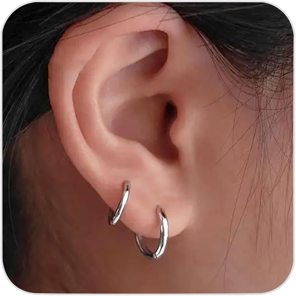1 Pair 6mm Small Hoop Earrings for Women, Huggie Earrings (Silver/1.6mm)