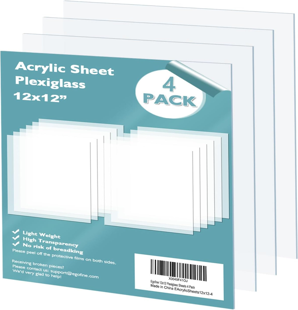 Egofine Plexiglass Sheets Acrylic Sheets 6 Pack of 8x10’’ 0.04 Thick Clear Plastic Cast Transparent Plexi Glass for Crafting Projects, Replacement Picture Frame Glass, DIY Display, Easy to Cut