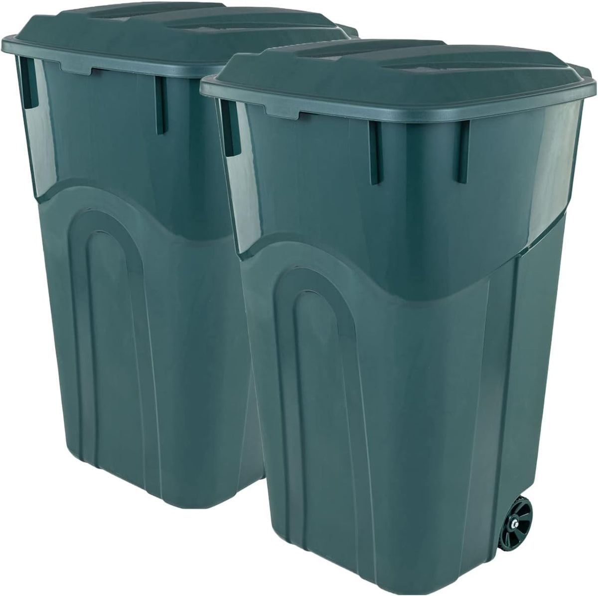 United Solutions 32 Gallon Wheeled Outdoor Garbage Can with Attached Snap Lock Lid and Heavy-Duty Handles, Black, Heavy-Duty Construction, Perfect Backyard, Deck, or Garage Trash Can, 2 Pack