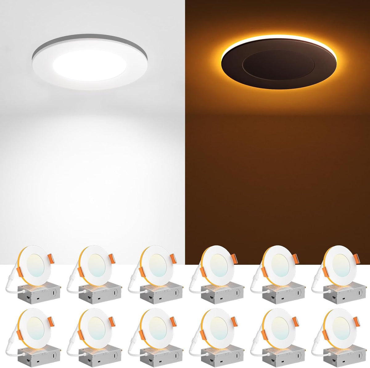 Amico 12 Pack 6 Inch LED Recessed Light with Night Light, 5CCT, 1100LM