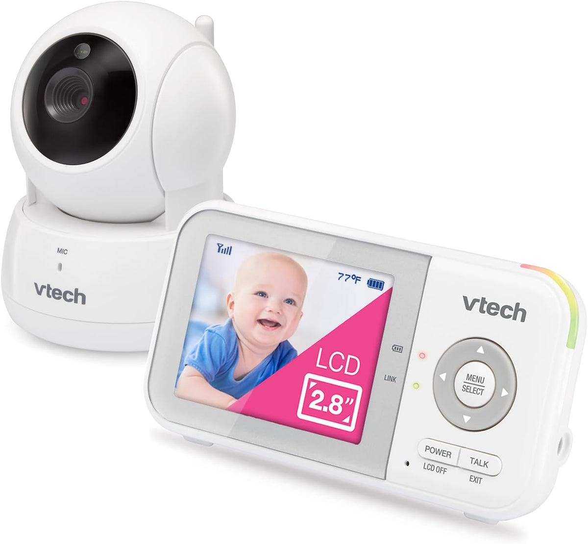 VTech Baby Monitor No WiFi – 19Hr Video Battery, 1000ft Range, Night Vision, Two-Way Talk, Temperature Sensor, Sound-Activated Screen, Lullabies | VM819