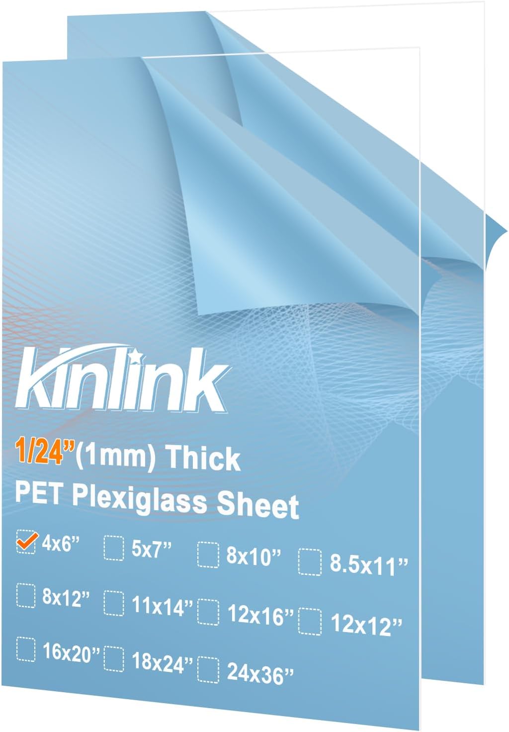 KINLINK 24x36 Plexiglass Sheets 1/8 inch Thick, 3mm Clear PET Plastic Sheet for DIY Project, Craft, Table top, Picture Frame, Acrylic Sign and Wedding Invitation 2 Pack