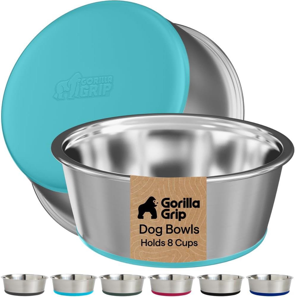 GORILLA GRIP Dog Bowls, Food Grade Stainless Steel, Set of 2, 2 Cup, Black | 304 Stainless Steel Pet Feeding Bowls Hold 16 fl oz Each, Dishwasher Safe, Rust Resistant, BPA Free Rubber Base