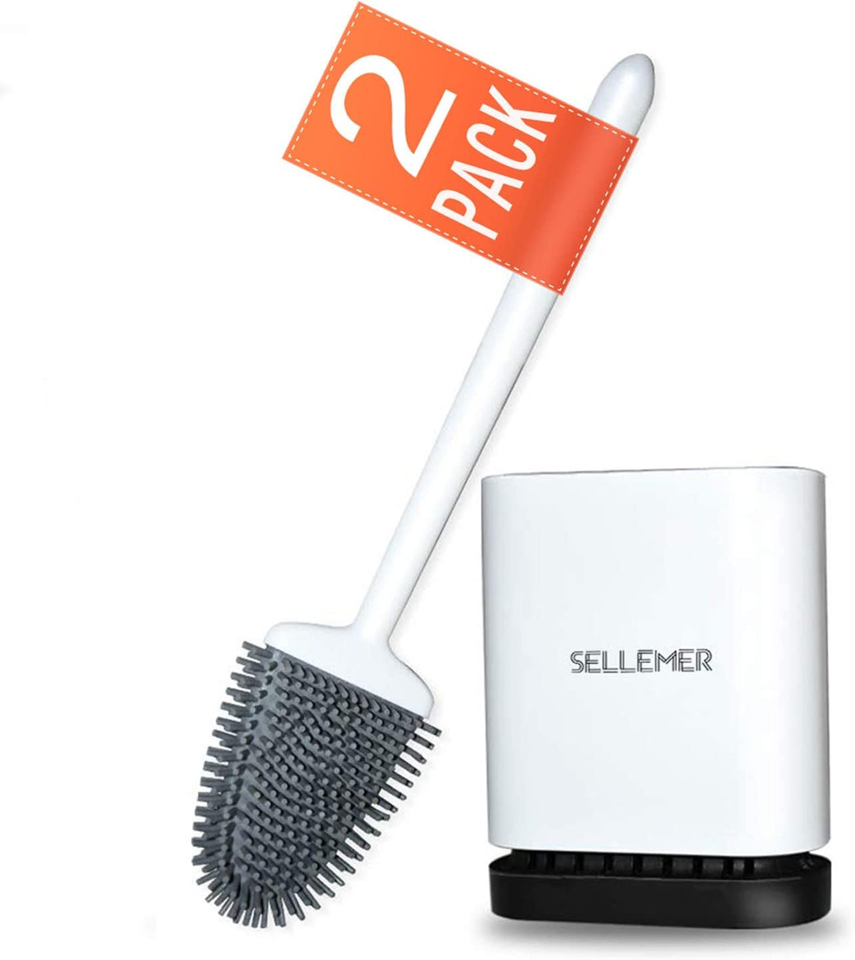 Sellemer Silicone Toilet Brush, Ventilation Slots Base Holder 1 Pack Silver
