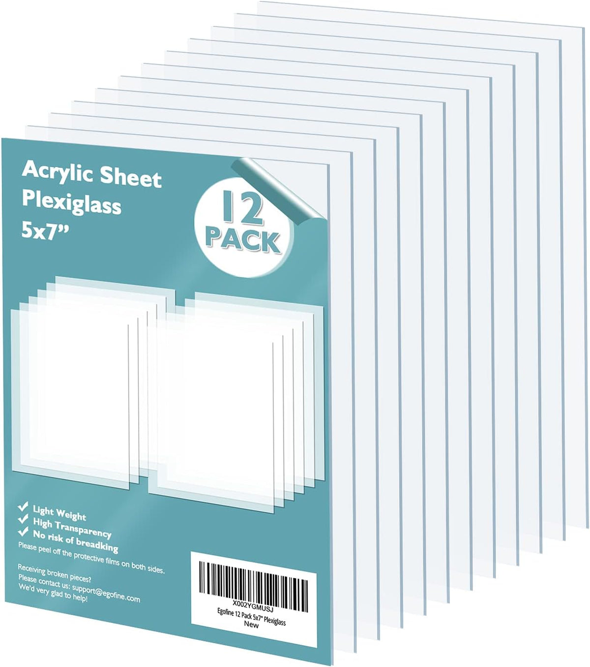 Egofine Plexiglass Sheets Acrylic Sheets 6 Pack of 8x10’’ 0.04 Thick Clear Plastic Cast Transparent Plexi Glass for Crafting Projects, Replacement Picture Frame Glass, DIY Display, Easy to Cut