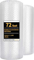Bubble Cushioning Wrap 2 Pack 12 Inch x 72 ft Total Bubble Wrap for Packing，Moving Boxes and Shipping for Your Business，Perforated Every 12 in.Suitable for Filling Packaging Boxes.