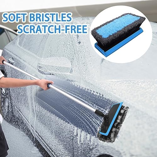 Wontolf 62'' Car Wash Brush with Long Handle, Scratch-Free Soft Bristles Sturdy Car Wash Mop Kit, Complete Car Cleaning Brush Kit Wash Mitt Towel Windshield Squeegee Wheel Tire Brush for Car Truck RV