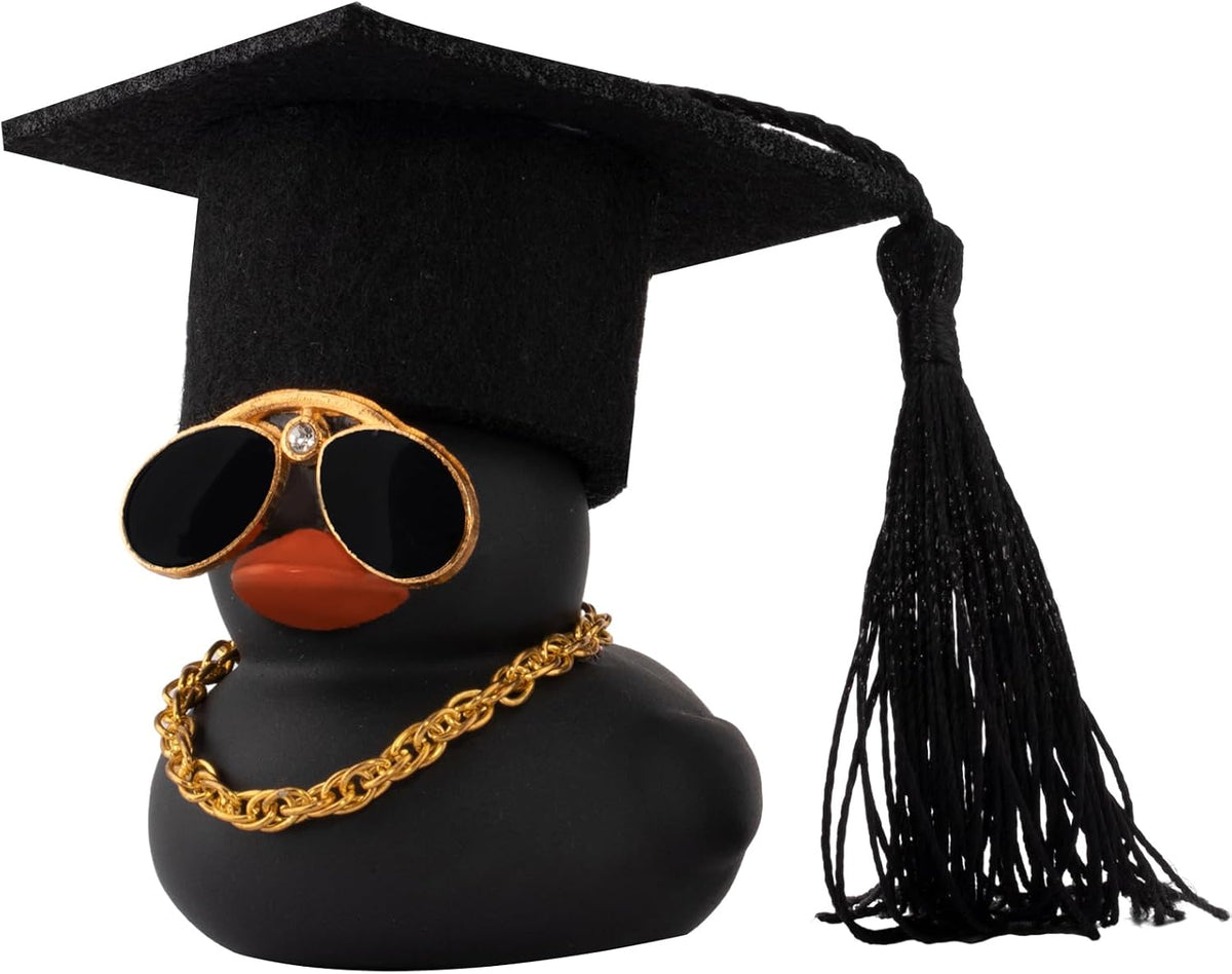 wonuu Car Dashboard Decor Graduation Hat Color Rubber Duck, Car Ducks Ornaments with Mini Graduation Hat Necklace Sunglasses (Gold)
