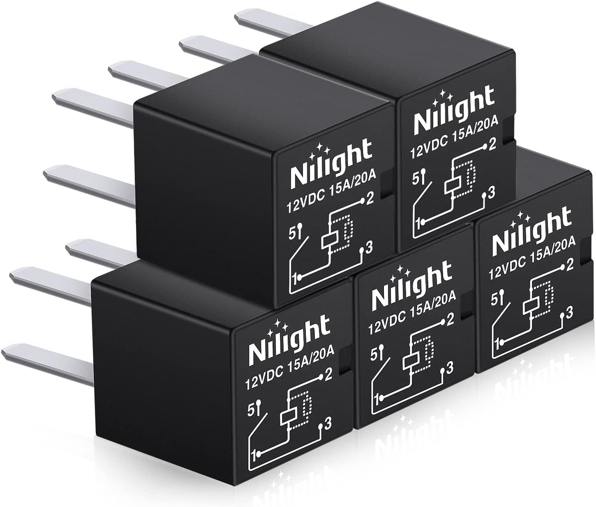 Nilight 50003R Automotive Set 5-Pin 30/40A 12V SPDT with Interlocking Relay Socket and Wiring Harness-5 Pack, 2 Years Warranty