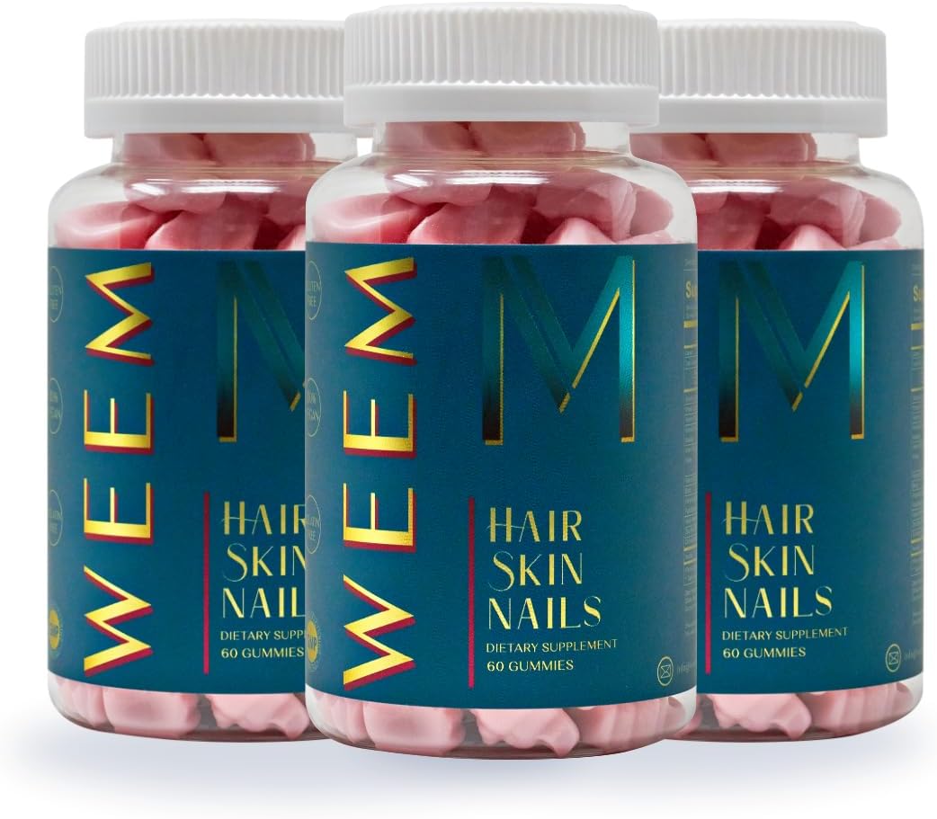 WEEM Hair Skin and Nails Gummies - Supports Healthy Hair - Vegan biotin Vitamins for Women & Men Supports Faster Hair Growth, Stronger Nails, Healthy Skin, Extra Strength (1)