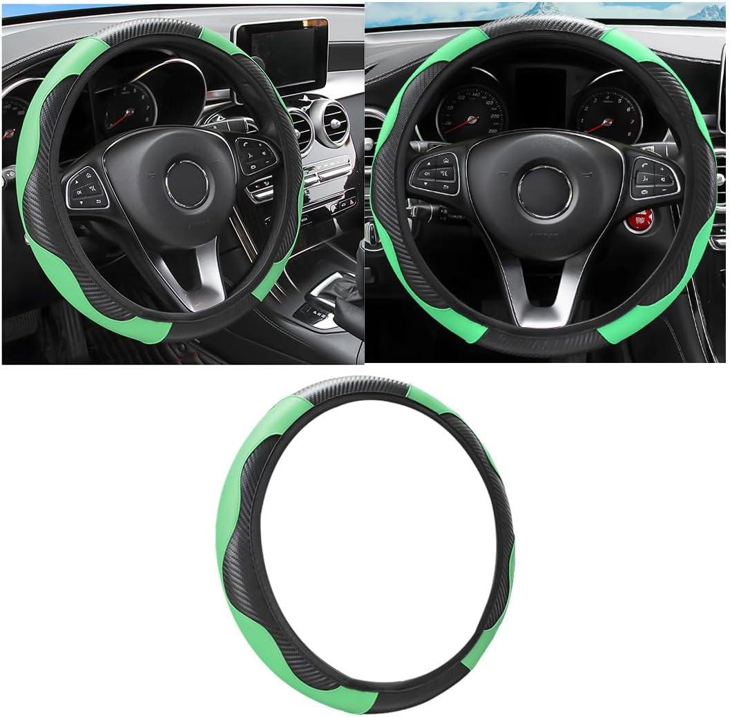 Osilly 15 Inch Carbon Fiber PU Leather Steering Wheel Cover, Red