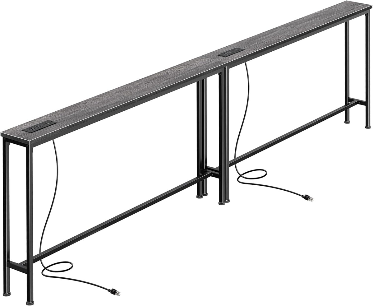 SUPERJARE 78.8 inch Narrow Behind Couch Table with 2 Charging Stations