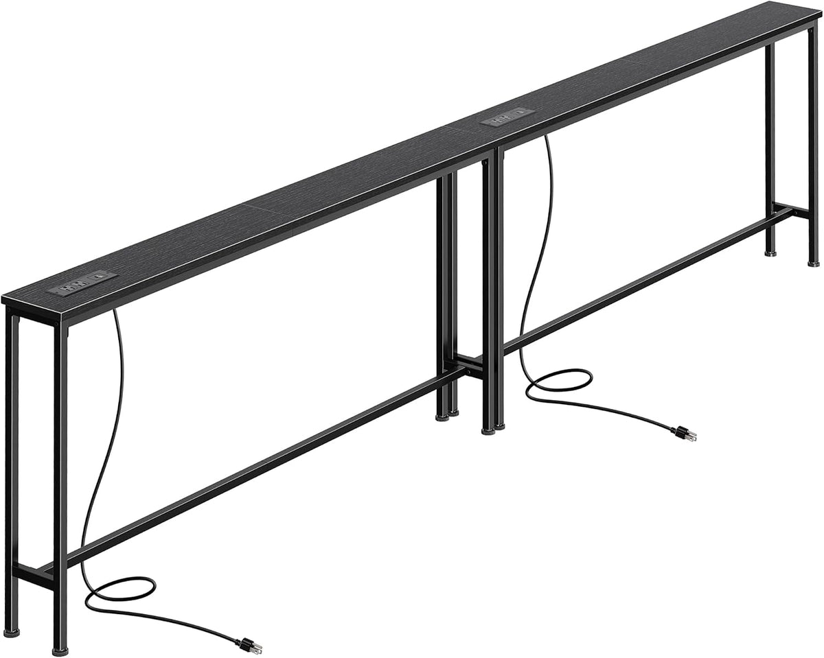 SUPERJARE 78.8 inch Narrow Behind Couch Table with 2 Charging Stations