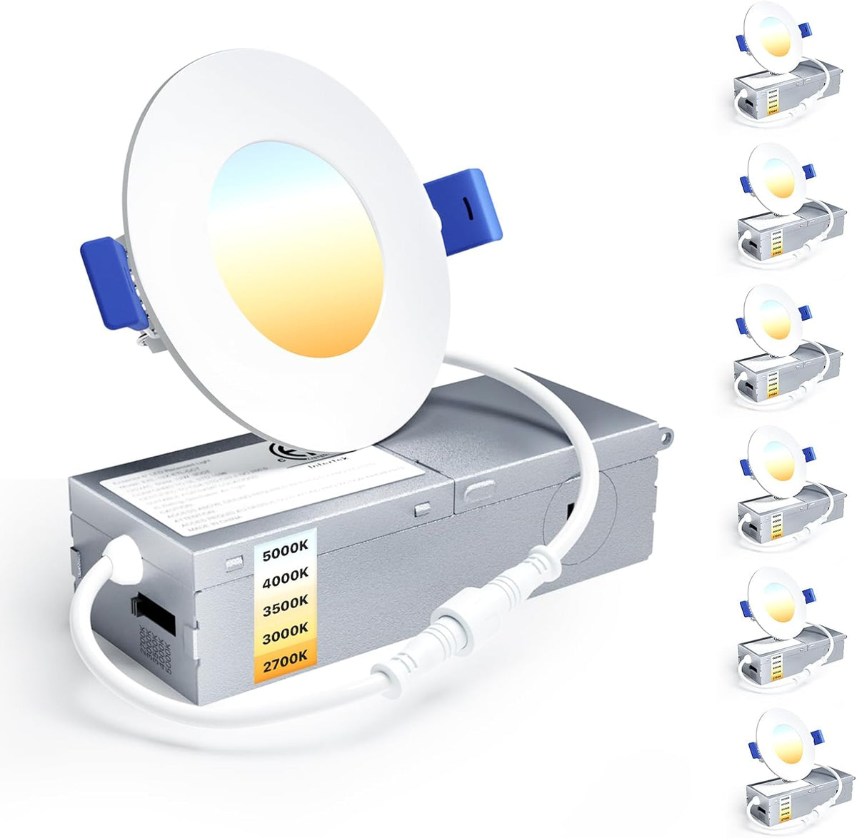 Ensenior 6 Pack 6 Inch LED Recessed Light, 5CCT Dimmable Canless Wafer