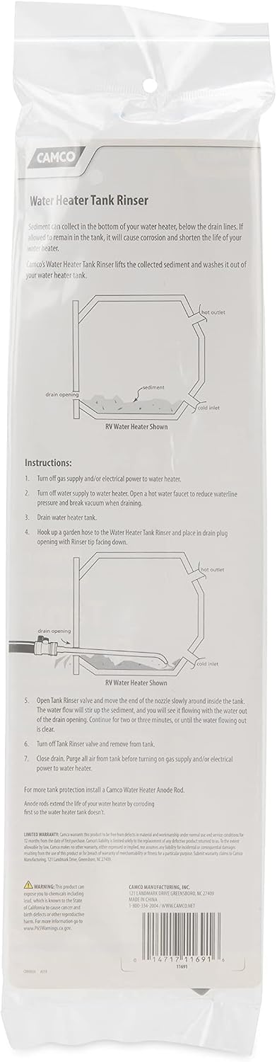 Camco Camper & RV Water Heater Tank Rinser - Improves Water Heater Function by Flushing Out Sediment - Easily Attaches to Standard Garden Hose & Features Convenient Shutoff Valve (11691)