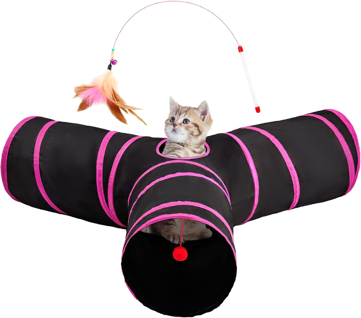 Tempcore Cat Tunnel, 3-Way Collapsible Toy for Indoor Cats, Black & Blue
