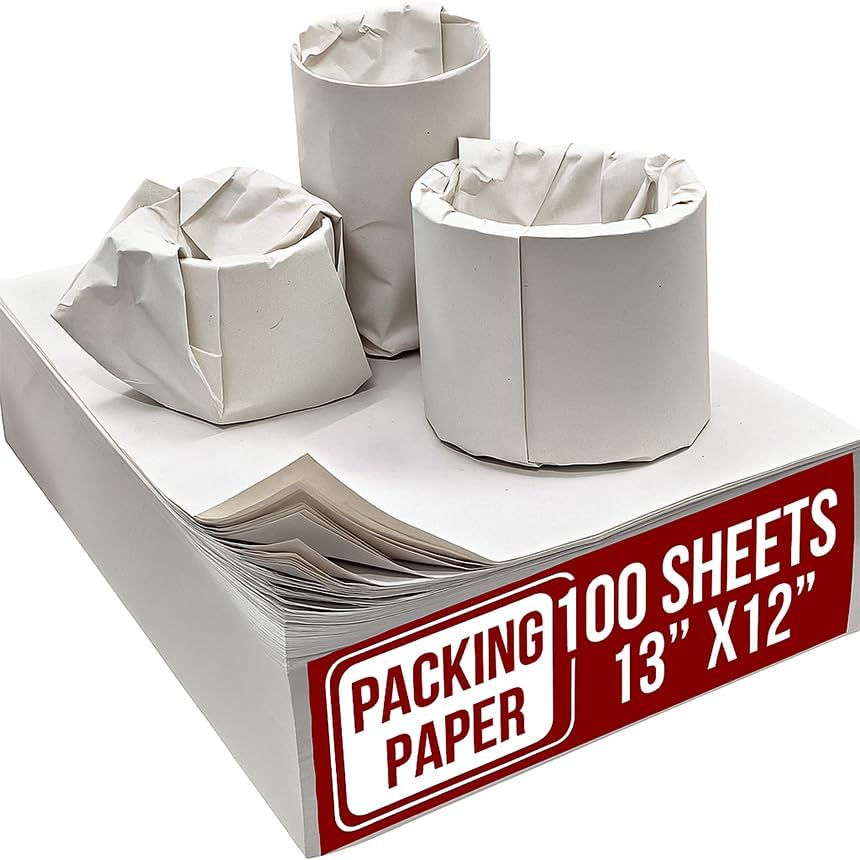 13 * 12 inch 100 Small Sheets White Packing Paper Sheets for Moving Supplies, Protecting Fragile China and Glasses,Small Wrapping Paper for Shipping and Moving Box Filler.