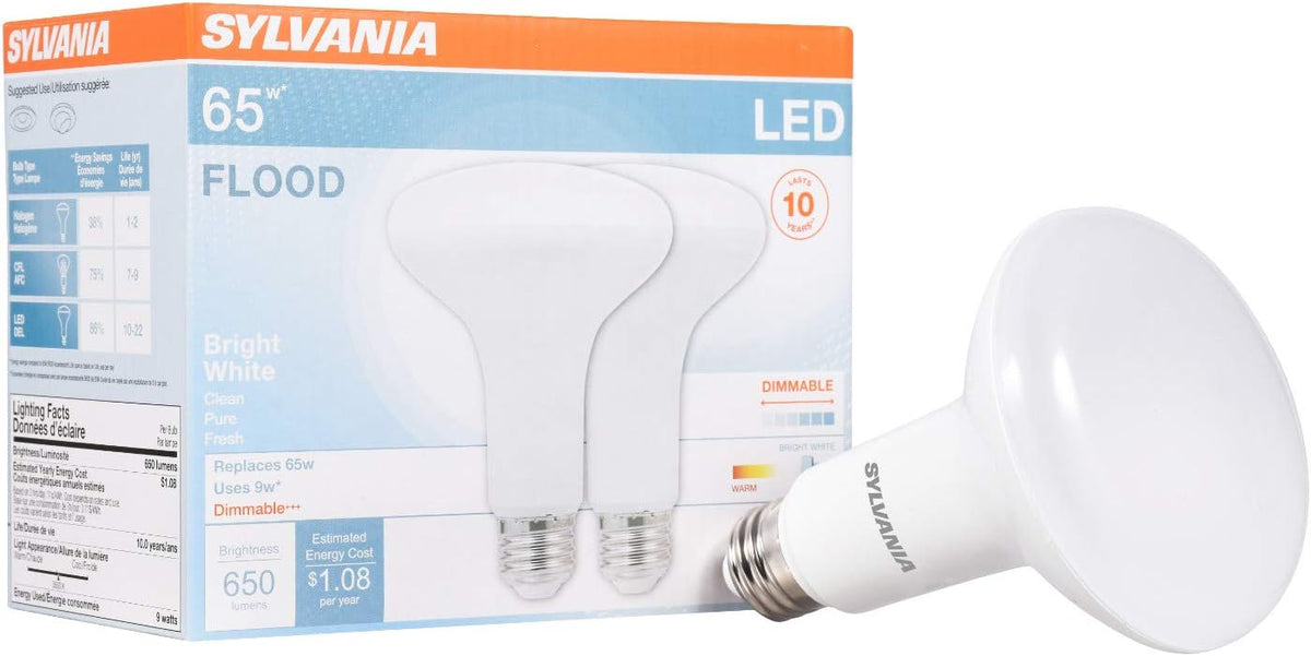 Sylvania ECO LED BR30 Light Bulb, 65W = 10W, Dimmable, Frosted Finish, 650 Lumens, 2700K, Soft White - 4 Pack (40870)