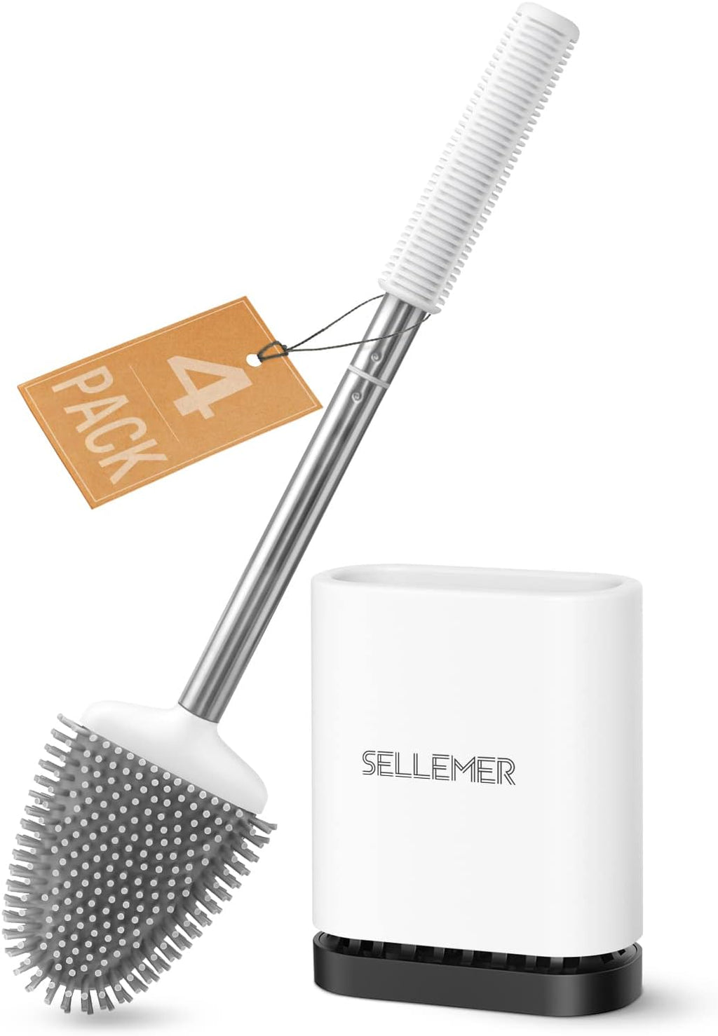 Sellemer Silicone Toilet Brush, Ventilation Slots Base Holder 1 Pack Silver