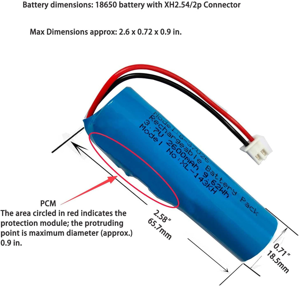 XINLANTECH 3.7V 2600mAh 18650 Rechargeable Li-ion Battery with Jst XH2.54/2P Connector Plug Wires for DIY Electronics, Toys, Lighting,Bluetooth Devices and More