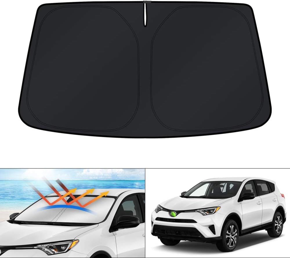 KUST Windshield Sun Shade for 2017-2026 Tesla Model Y/Model 3 Sunshade Accessories (Fit 2025-2026 Model Y Juniper / 2024 Model 3 Highland) Upgraded Foldable Sunshade, Blocks UV Rays Keep Car Cool