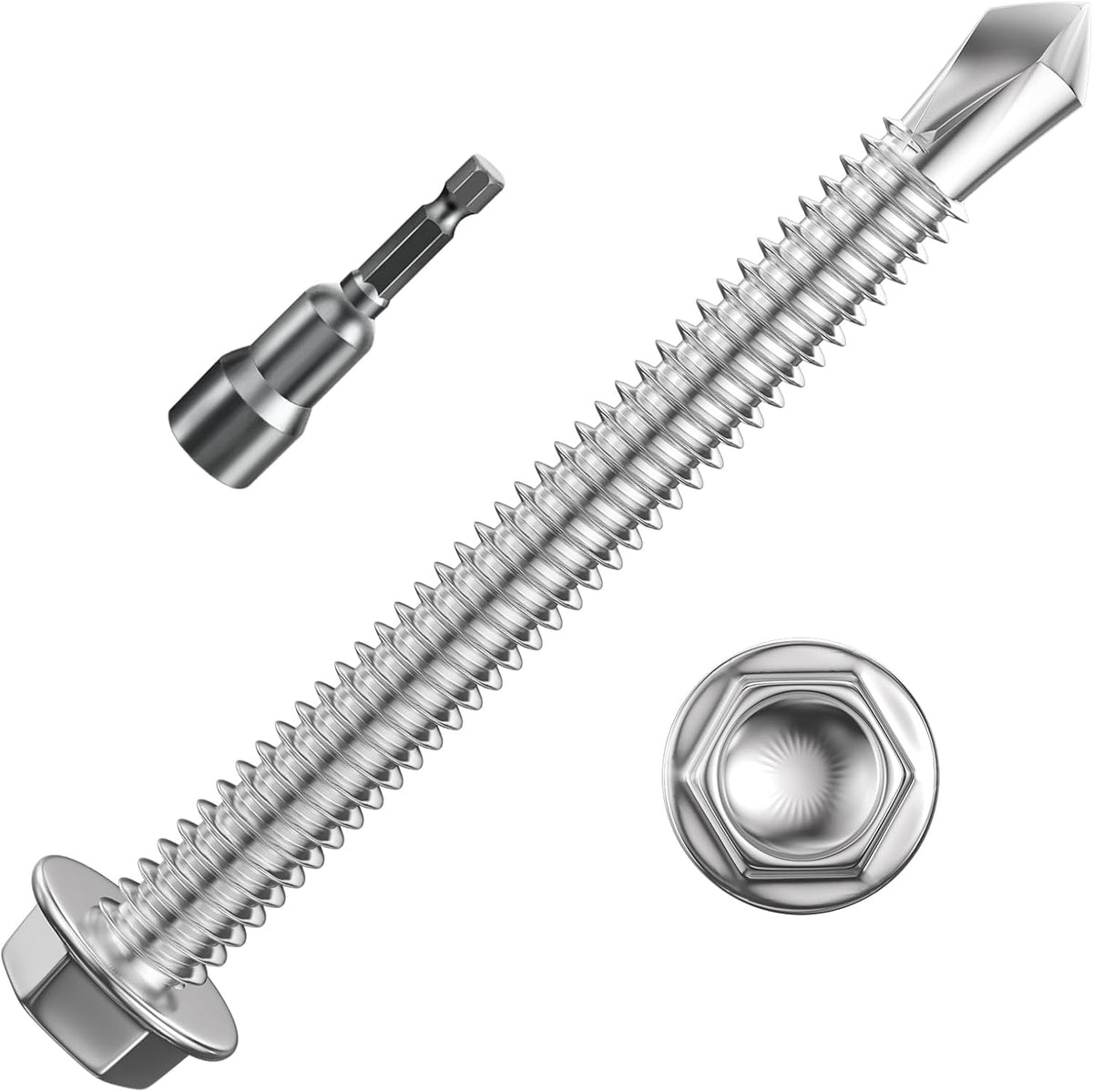 Wensilon (300Pcs) #8×3/4" Hex Washer Head Self Drilling Screws, 410 Stainless Steel Metal SheetScrews，TEK Screws, Sheet Metal Self Tapping Screws