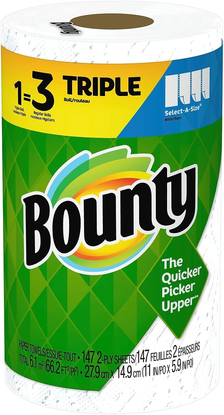Bounty® Select-A-Size® Double 2-Ply Paper Towels, 98 Sheets Per Roll, Pack of 12 Rolls