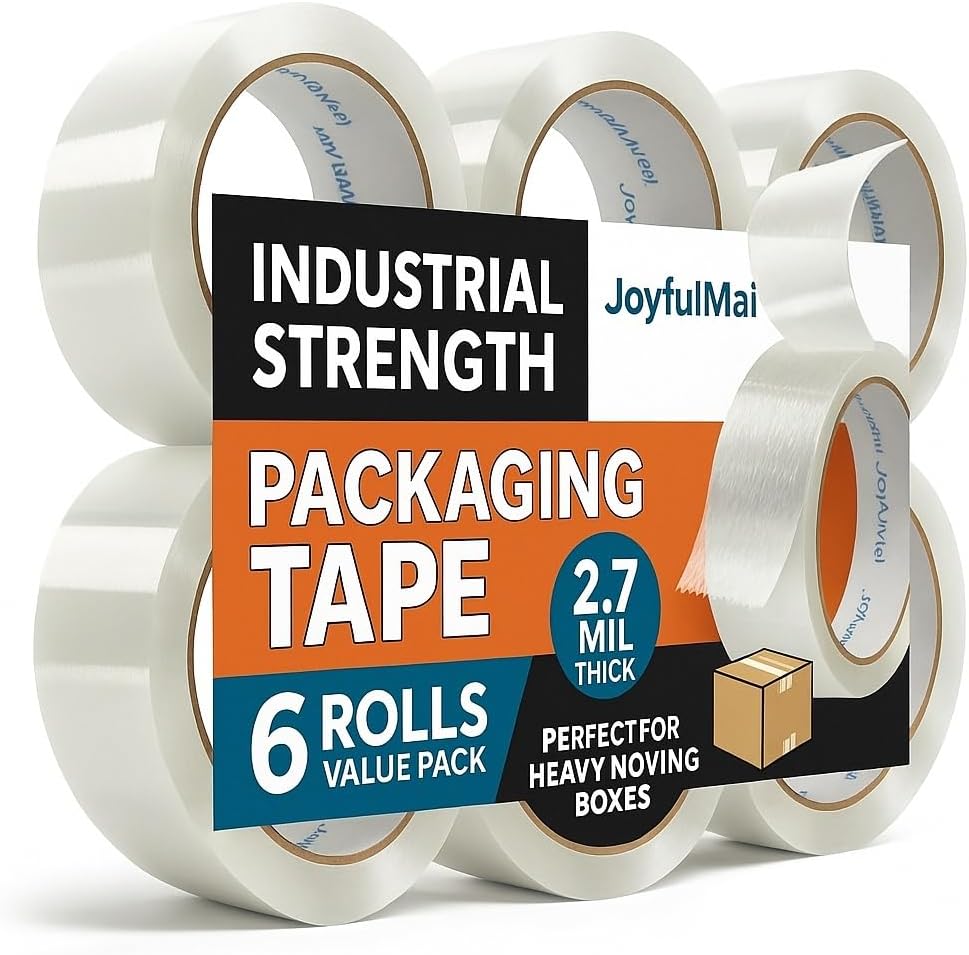 Clear Packing Tape, 6 Rolls 1.88inches Wide, 65 Yards Per Roll, 390 Total Yards Tape for Shipping Packaging Moving Sealing, Thicker Clear Packing Tape, (2.7Mil x 1.88" x 65Yds)