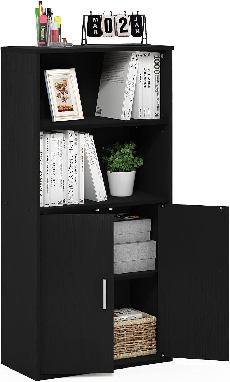 Furinno JAYA Book Shelf, 3-Tier Bookshelf, Bookcase with Adjustable Shelves, 9.5 x 24.5 x 40.3, for Organization and Storage, for Living Room, Bedroom, Home Office, French Oak
