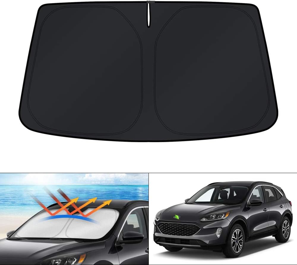 KUST Windshield Sun Shade for 2017-2026 Tesla Model Y/Model 3 Sunshade Accessories (Fit 2025-2026 Model Y Juniper / 2024 Model 3 Highland) Upgraded Foldable Sunshade, Blocks UV Rays Keep Car Cool