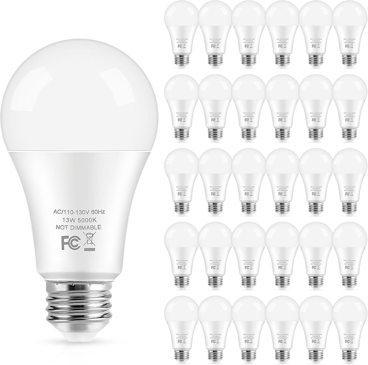 LED Light Bulbs, 100 Watt Equivalent A19, 13W 5000K Daylight White 1500 Lumens Non-Dimmable Bright E26 Edison Medium Screw Bulbs for Home Bedroom Kitchen Living Room Office Lamp, 4-Pack