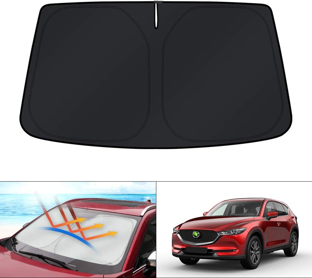 KUST Windshield Sun Shade for 2017-2026 Tesla Model Y/Model 3 Sunshade Accessories (Fit 2025-2026 Model Y Juniper / 2024 Model 3 Highland) Upgraded Foldable Sunshade, Blocks UV Rays Keep Car Cool