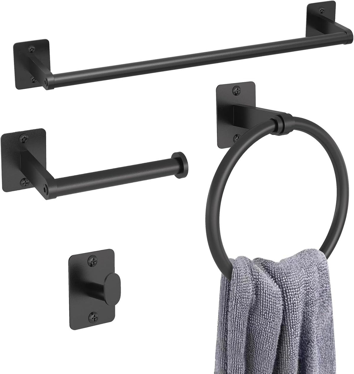 KLJKPA Black Bathroom Accessories Set, 4-Piece Bathroom Hardware Set