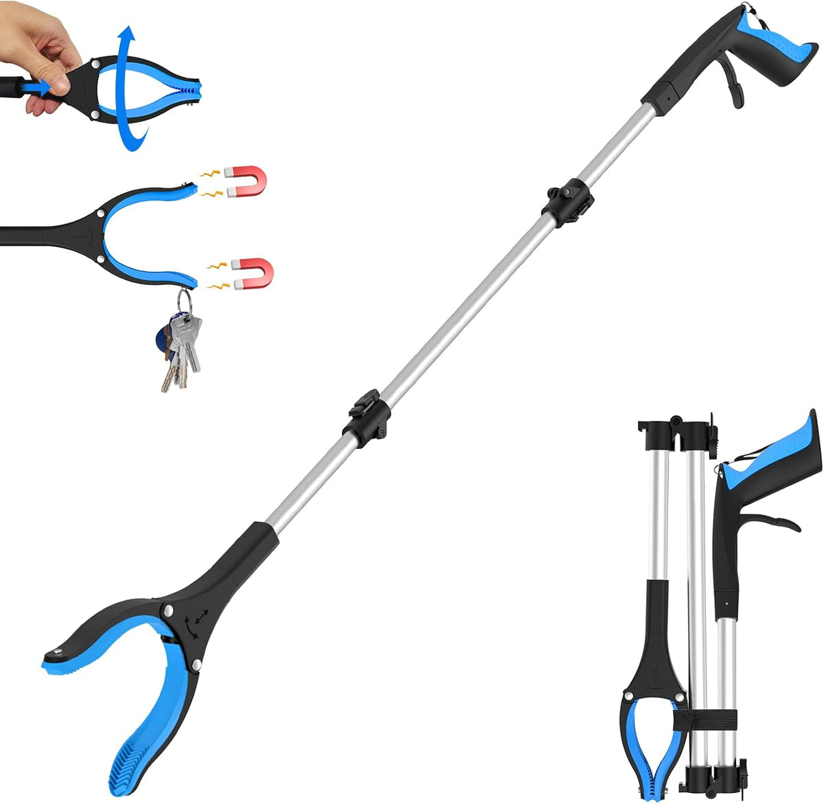 Grabber Reacher Tool 36 Inch, Foldable Grabber with Anti-Slip 360° Rotating Jaw, Magnetic Tip for Seniors, Heavy Duty Reacher Grabber Pickup Tool for Elderly After Surgery Recovery