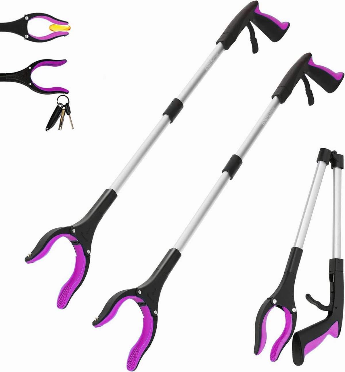 Grabber Reacher Tool - 32” Reacher Grabber Tool with Strong Magnetic and Swivel Head - Heavy Duty Pick Up Stick Grabbers for Seniors, Trash, Surgery Recovery Must Haves Gifts(Purple)