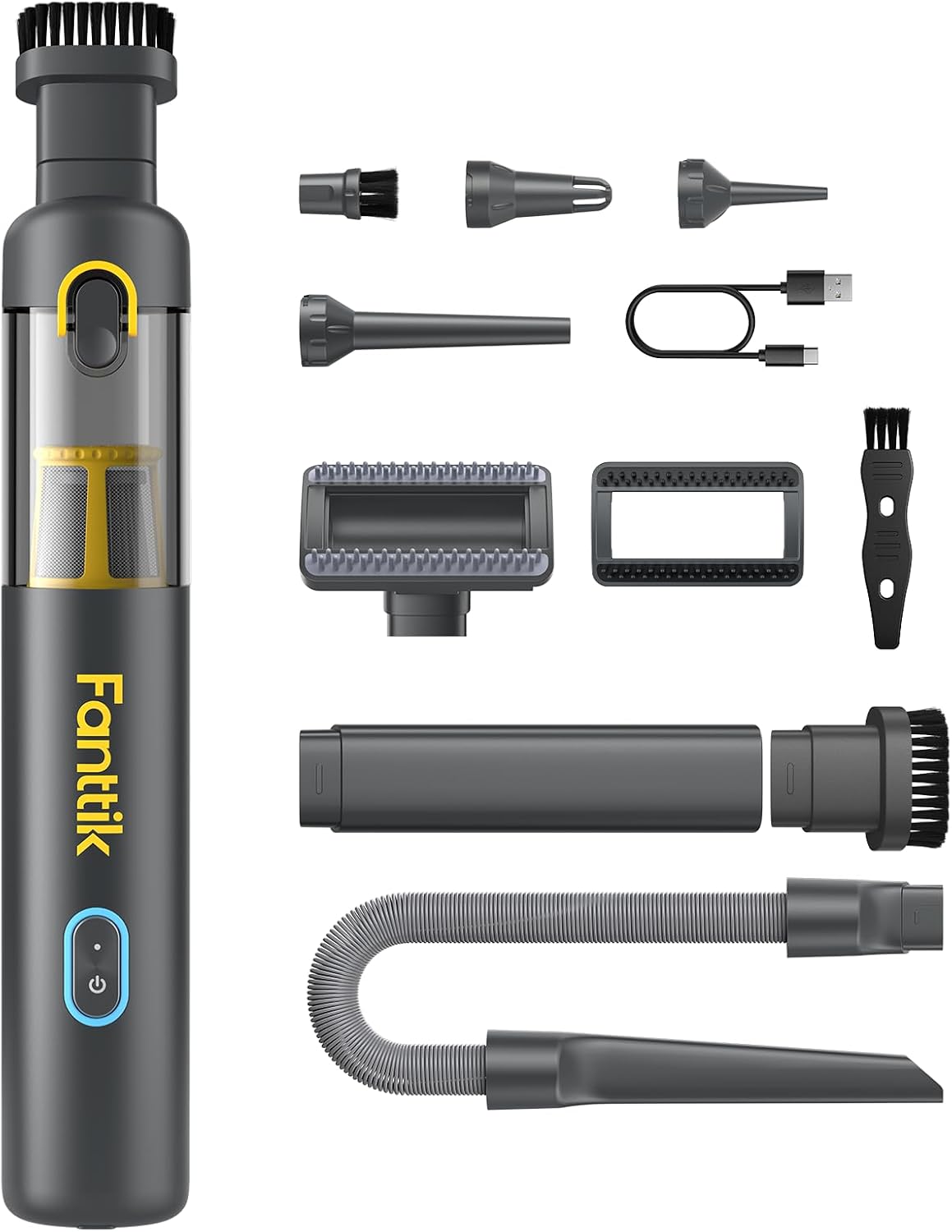 Fanttik Slim V8 APEX Cordless Car Vacuum & Air Duster, 4-in-1 Portable Mini Vacuum with 19000pa Suction Power for Pet Hair, Type-C Charge, One-Touch Empty for Car, Office Desk, Keyboards (Black)