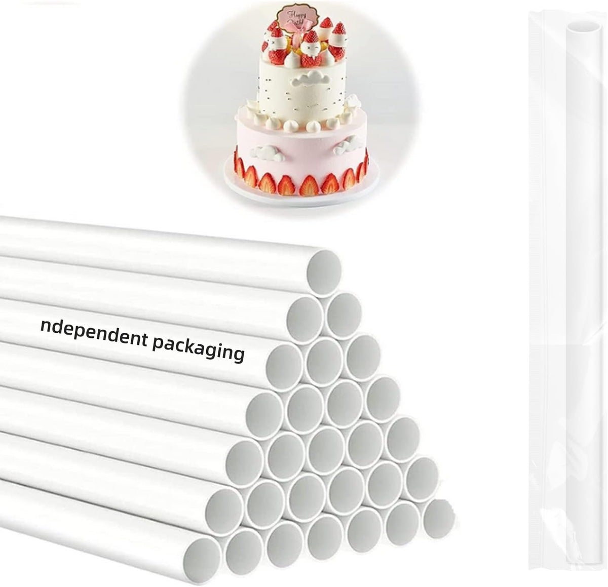 DaTpuik 15PCS 9.5 Inch White Plastic Cake Dowel Rods for Tiered Cake Pillars Construction and Stacking Supporting Cake Round Dowels Straws with 0.4 Inch Diameter Individually Wrapped